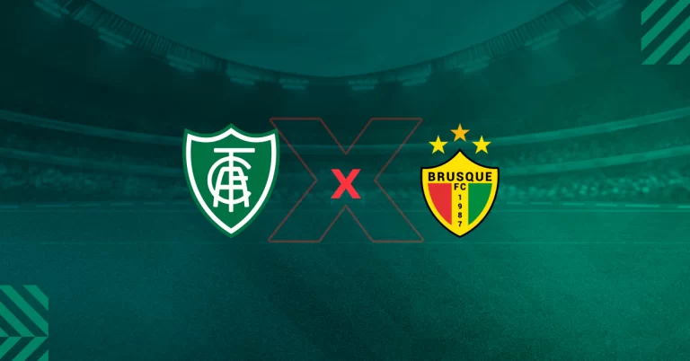 Escudos de América-MG x Brusque, que se enfrentam pelo Brasileirão Série B