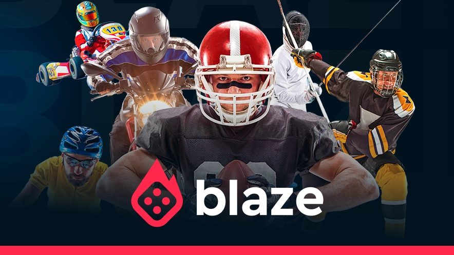 Imagem mostra jogadores de diversas modalidades esportivas. Abaixo, a logomarca da Blaze.