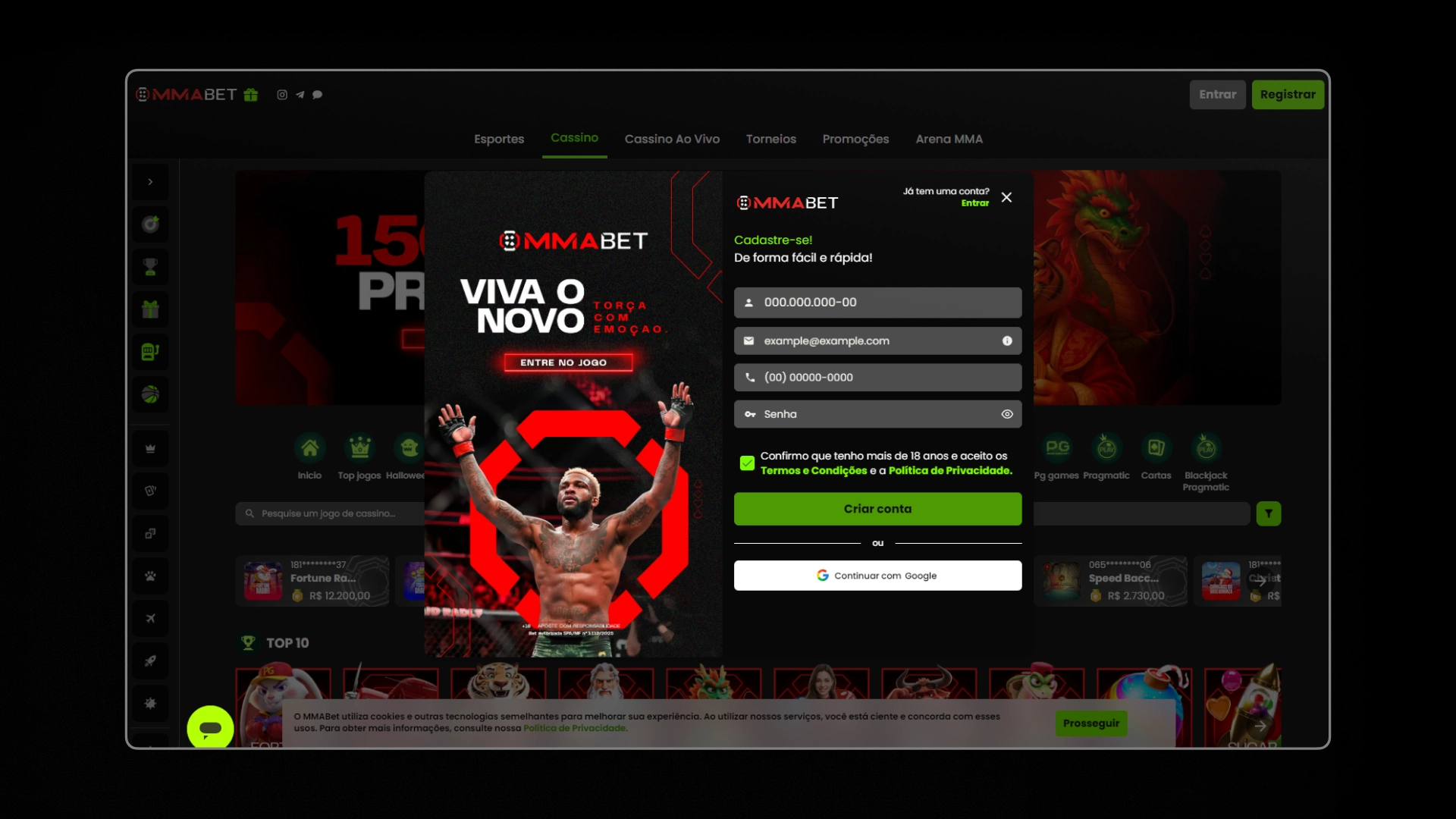 imagem cadastro mmabet