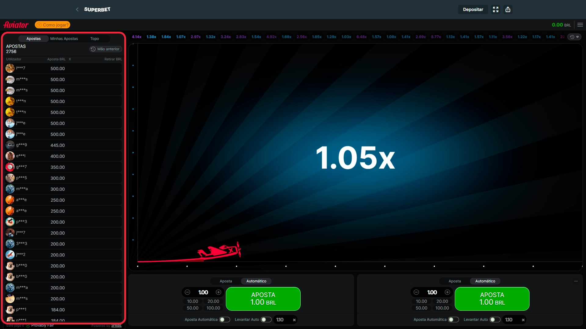 imagem captura Painel de Estatísticas Aviator Superbet