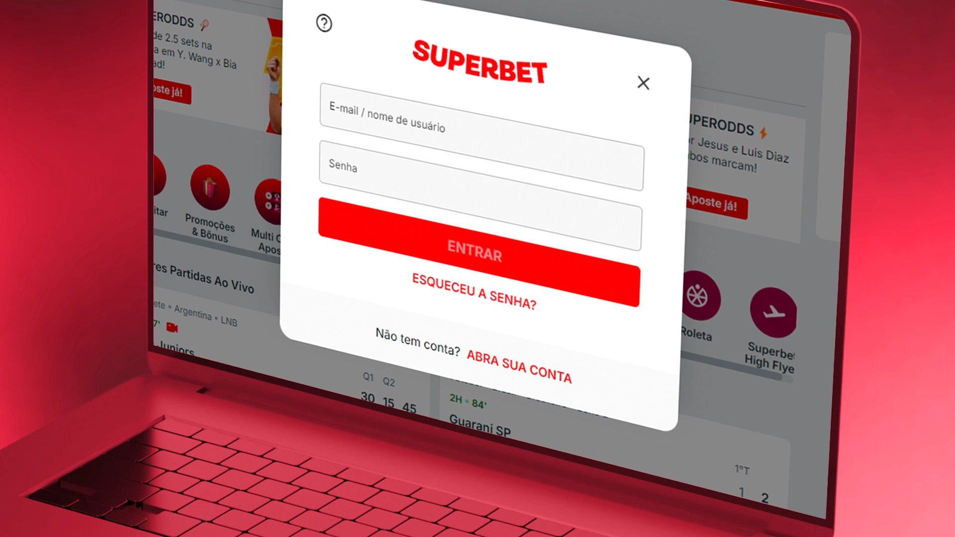 imagem captura área de login Superbet