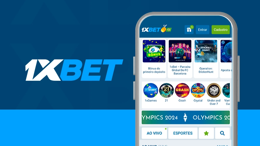 Imagem mostra smartphone aberto na página principal da 1xBet