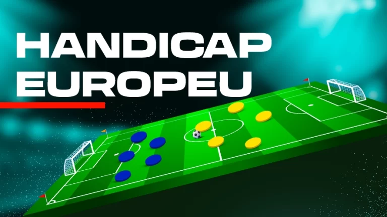 Imagem mostra ilustração de escalação das equipes em campo e a frase "handicap europeu"