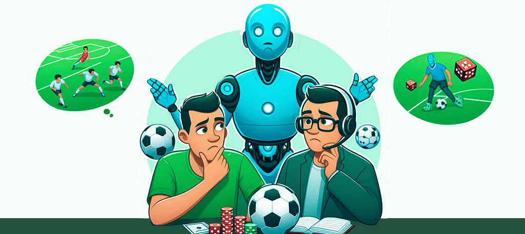Imagem mostra humanos com dúvida sobre futebol sendo orientados por um robô