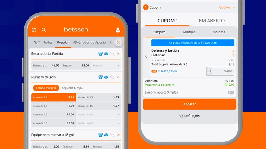 Imagem mostra smartphones abertos na página de apostas da Betsson