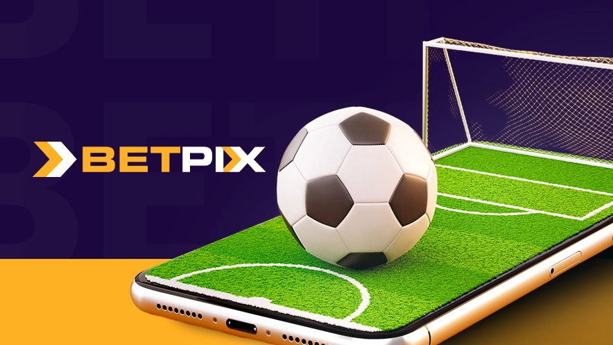 Imagem mostra smartphone como campo de futebol e uma bola ao lado da logomarca da Betpix