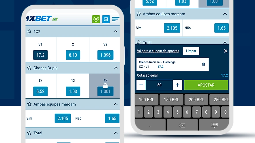 Imagem mostra smartphones abertos no app da 1xBet