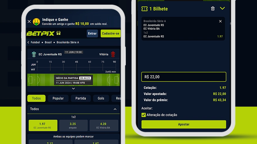 Imagem mostra smartphones abertos no app da Betpix