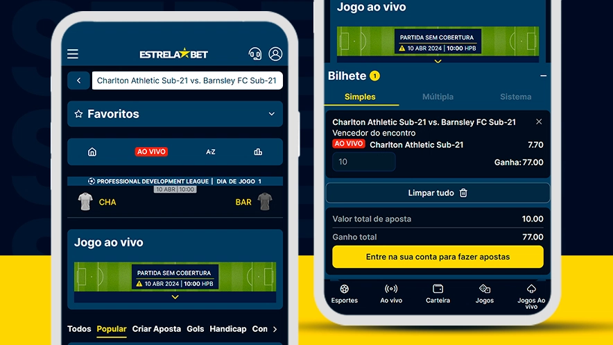 Imagem mostra smartphones abertos na página de apostas da F12.bet