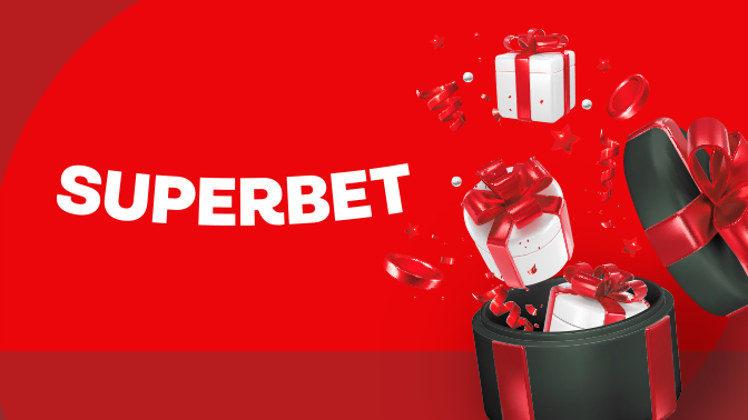 Imagem mostra caixas de presentes ao lado da logomarca da Superbet