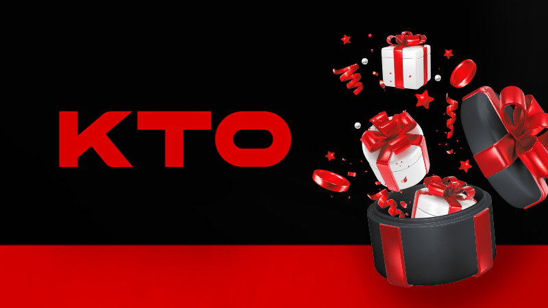 Imagem mostra caixas de presentes ao lado da logomarca da KTO