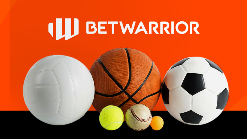 Imagem mostra bolas de diversas modalidades esportivas e a logomarca da Betwarrior