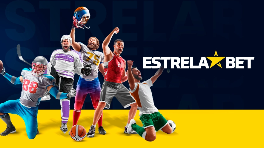 Imagem mostra jogadores de diversas modalidades esportivas ao lado da logomarca da Estrela Bet
