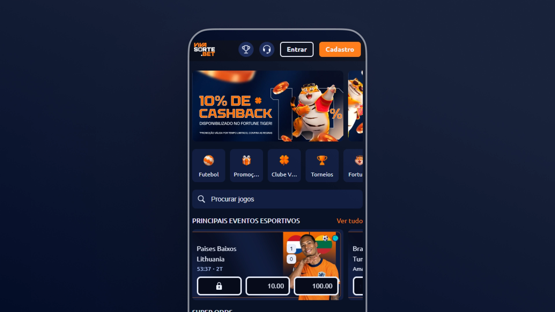 imagem mockup mobile app viva sorte bet