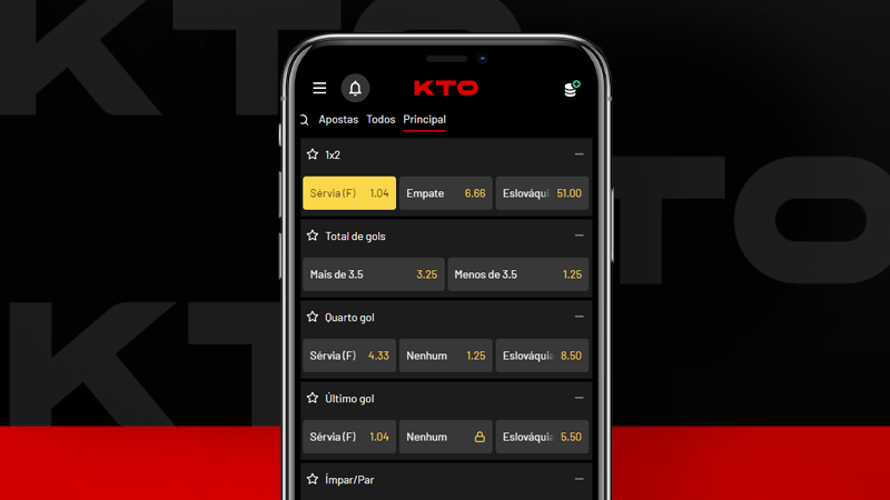 Imagem mostra smartphone aberto na página de apostas da KTO