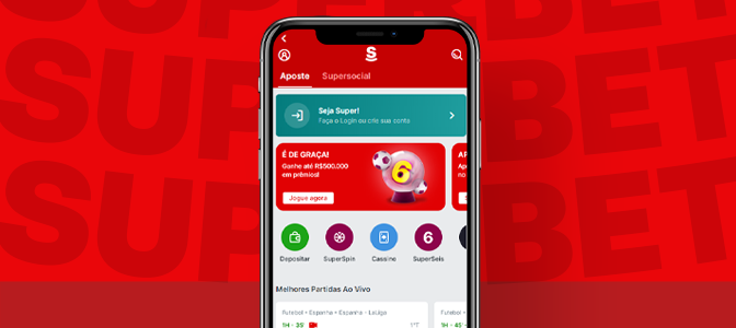 Imagem mostra smartphone aberto no app da Superbet