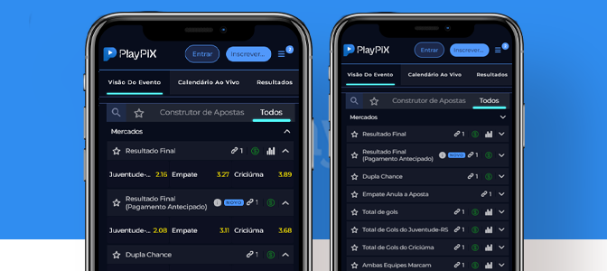 Imagem mostra smartphones abertos na página de apostas da PlayPix