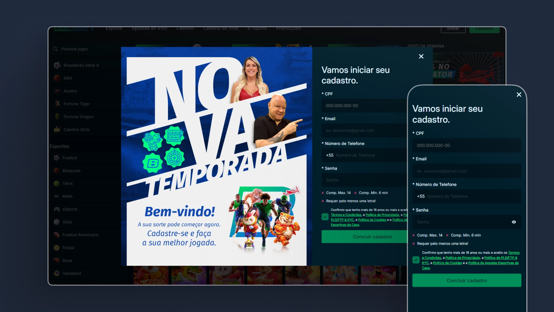 screenshot cadastro bandbet