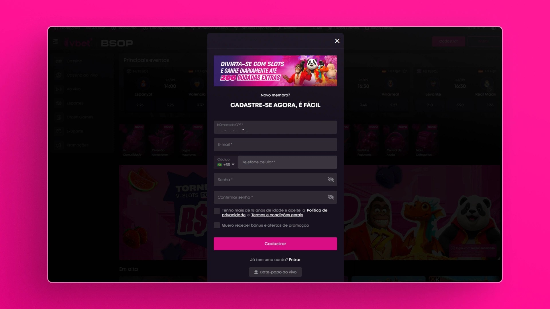 screenshot cadastro vbet