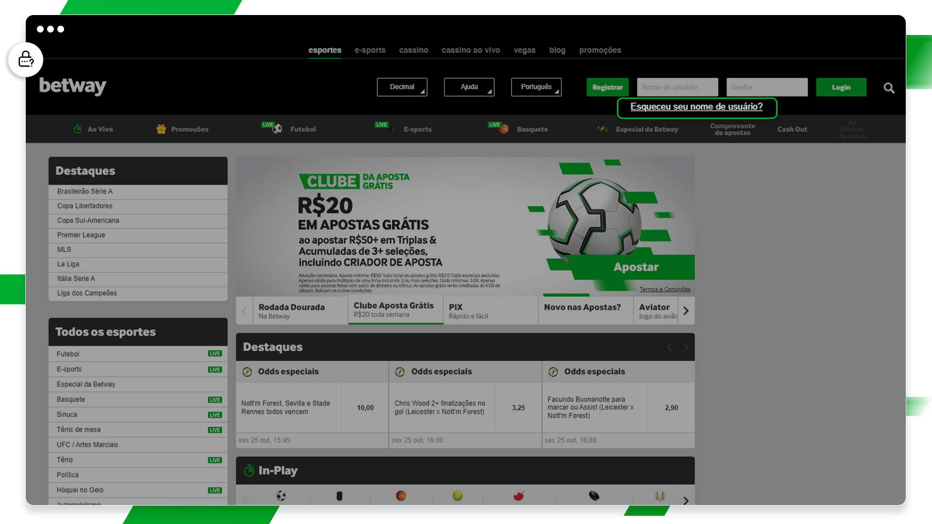 screenshot esqueceu a senha betway