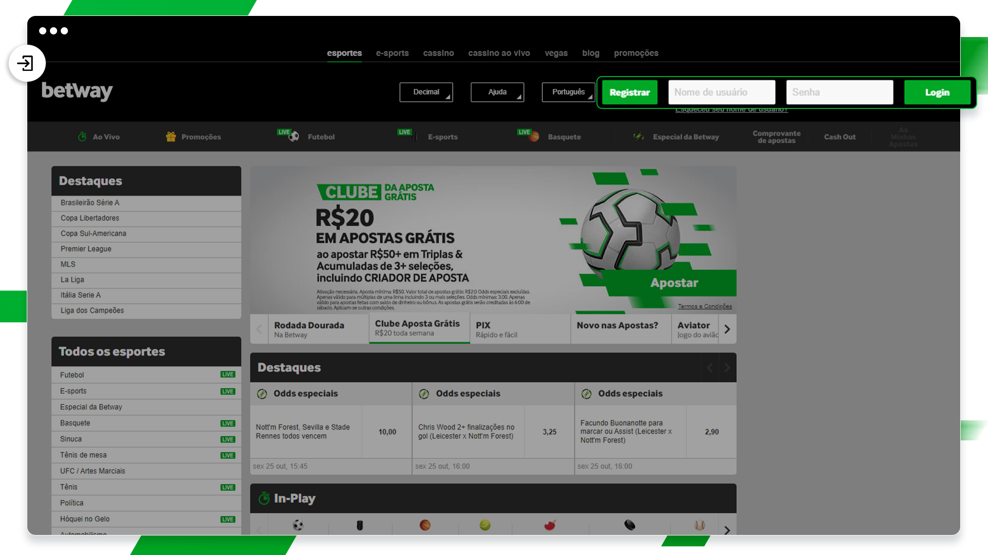 screenshot login betway