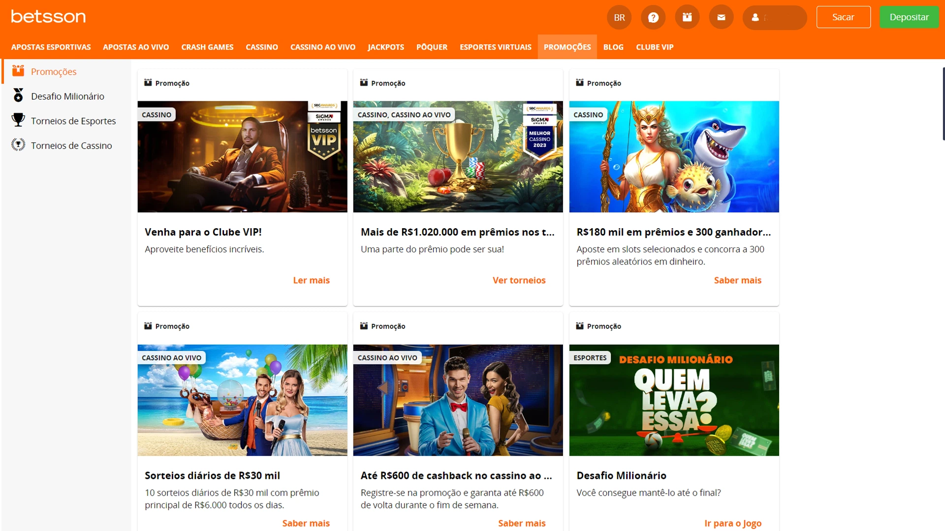 Print mostra página de ofertas da Betsson