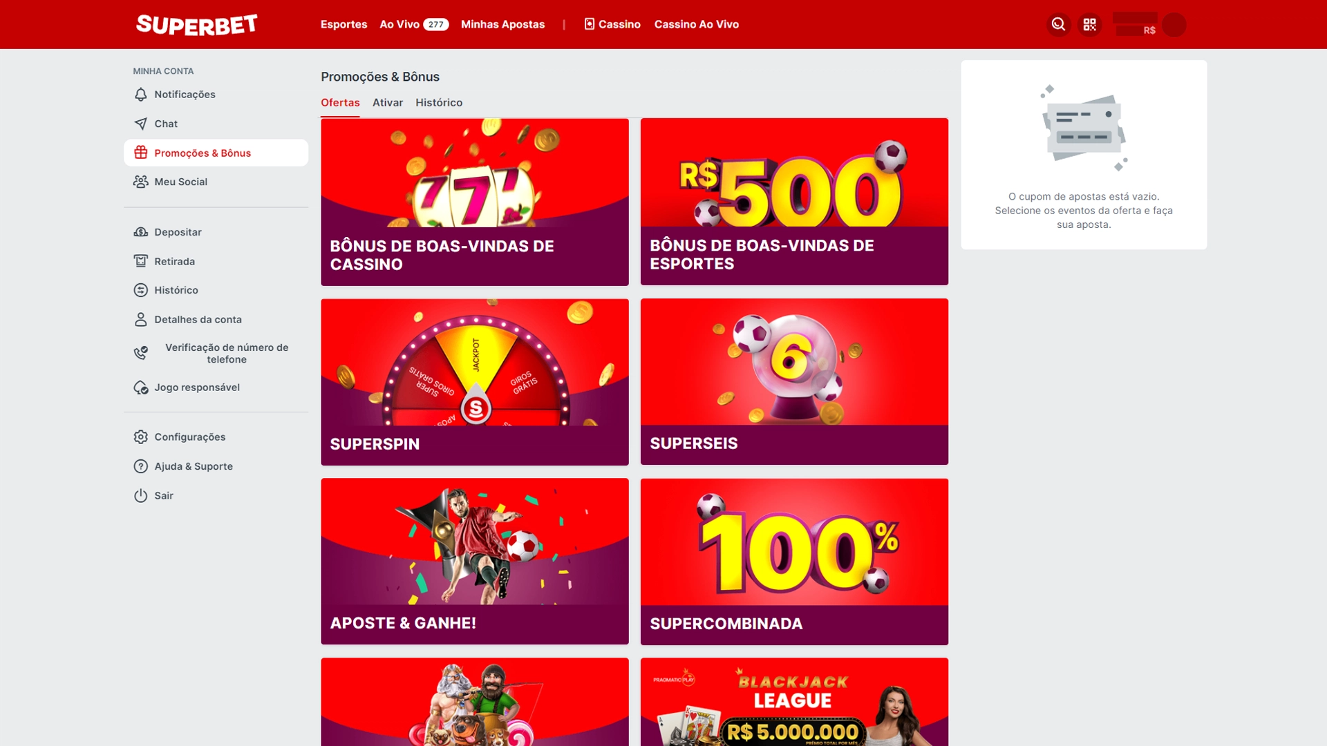 Print mostra página de ofertas da Superbet