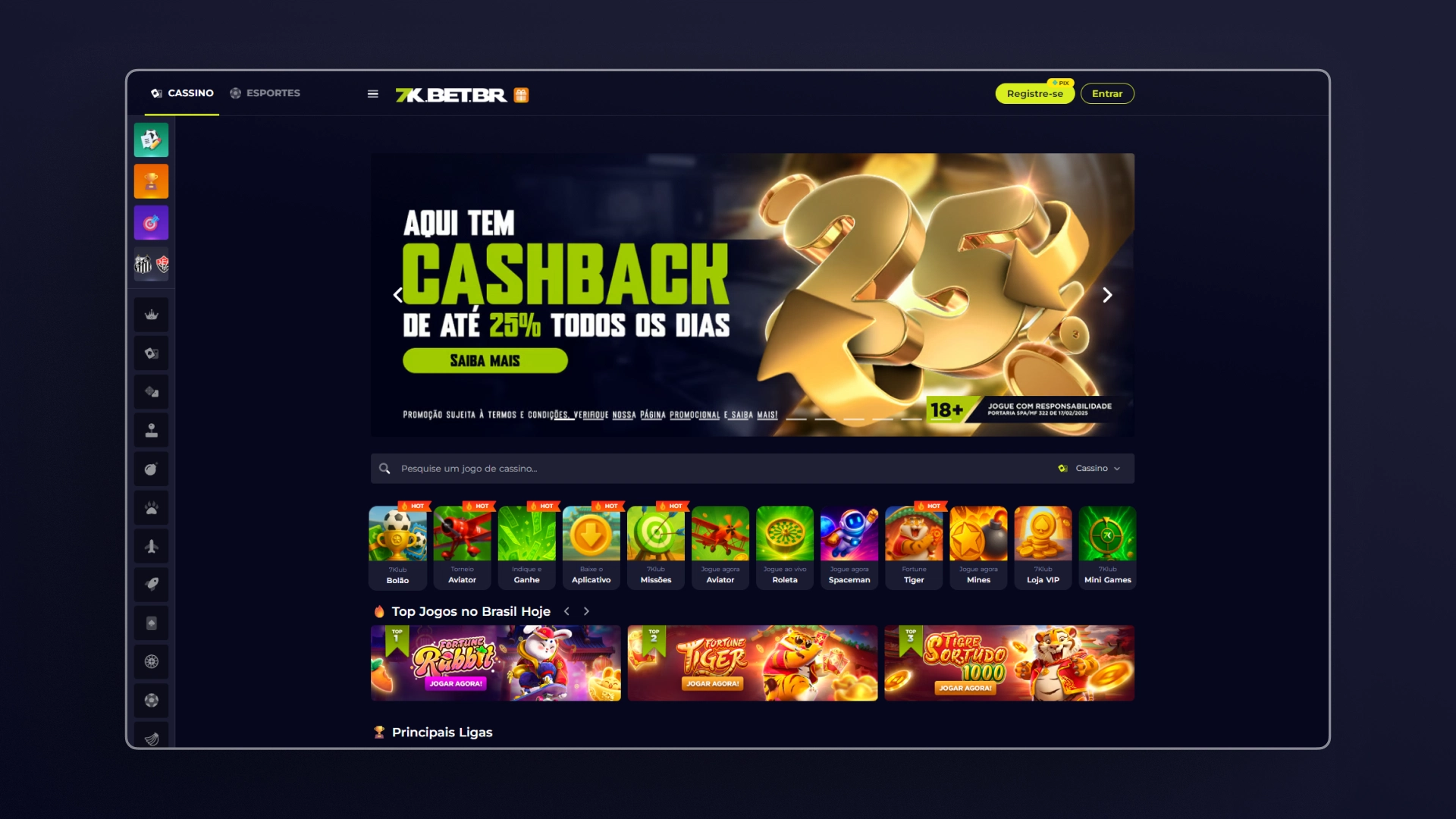 screenshot pagina inicial bet7k