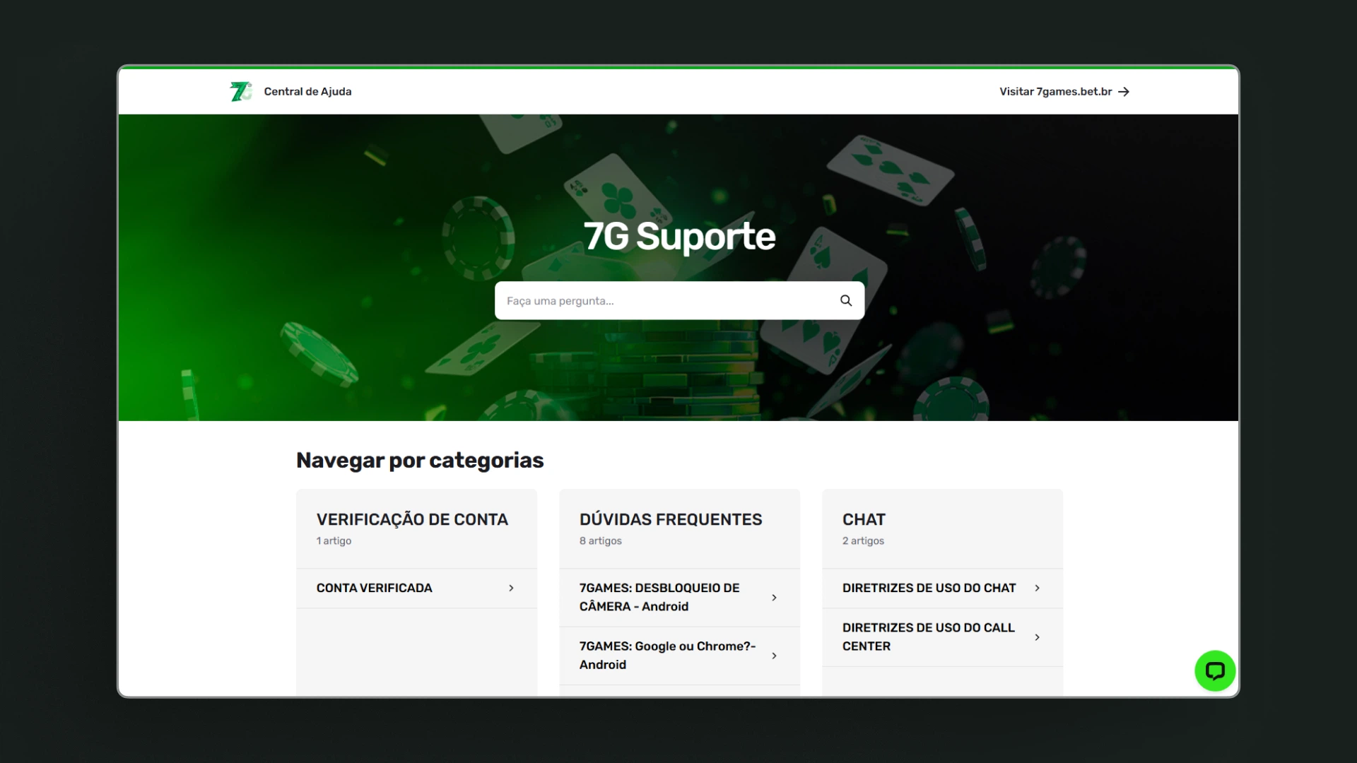 screenshot pagina suporte 7games