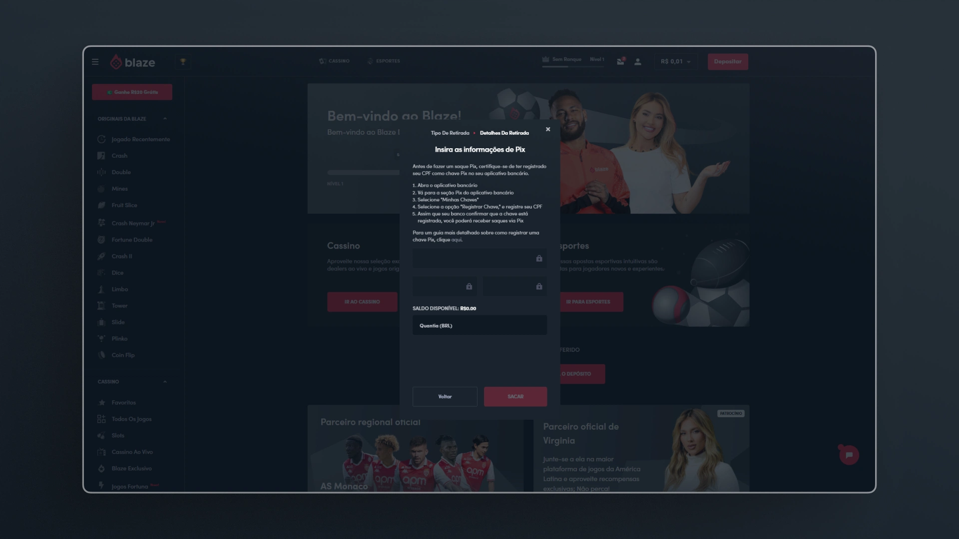 screenshot saque blaze