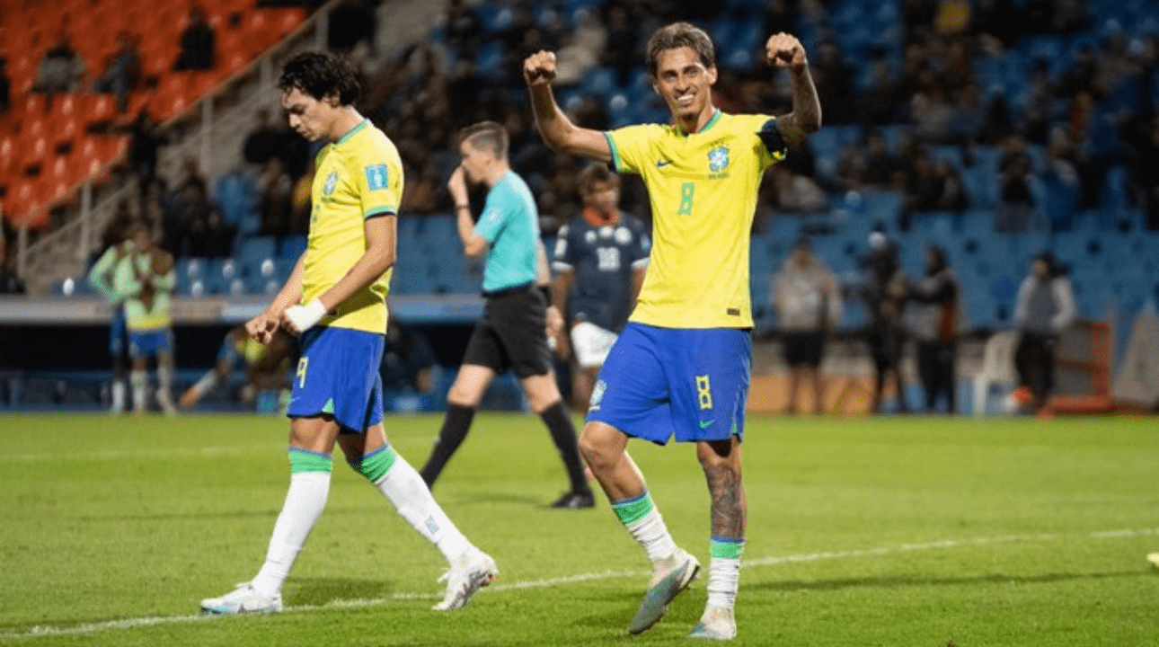 Marlon Gomes, jogador da Seleção Brasileira Sub-20, comemorando gol (foto: Lesley Ribeiro/CBF)