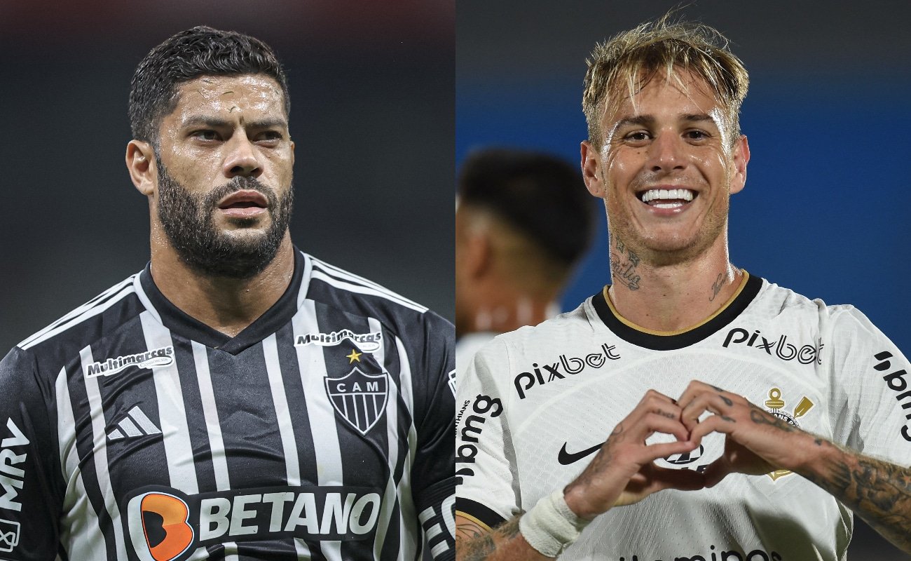 Hulk, do Atlético-MG, e Róger Guedes, do Corinthians (foto: Pedro Souza/Atlético-MG e Dante Fernández/AFP)