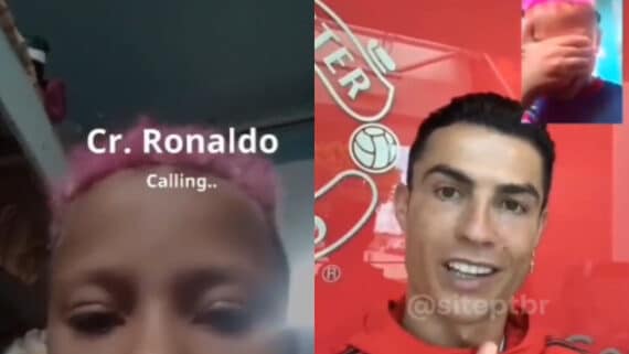 Criança chorando em vídeochamada fake com Cristiano Ronaldo (foto: Reprodução/Twitter)