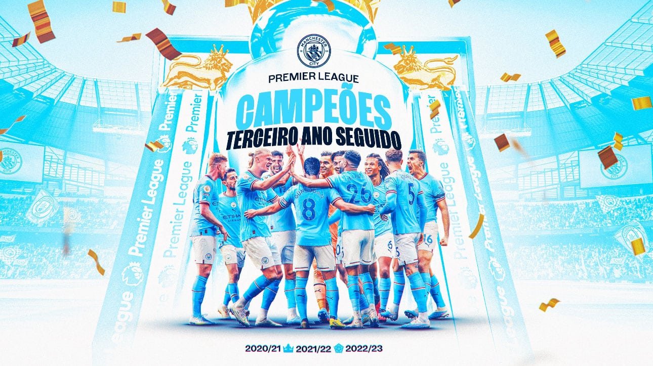 Manchester City é tricampeão do Premier League (foto: Reprodução Twitter)