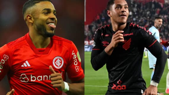 Internacional e Athletico se enfrentam pela quinta rodada do Campeonato Brasileiro (foto: Ailvio Avila/AFP e Luis Robayo/AFP)