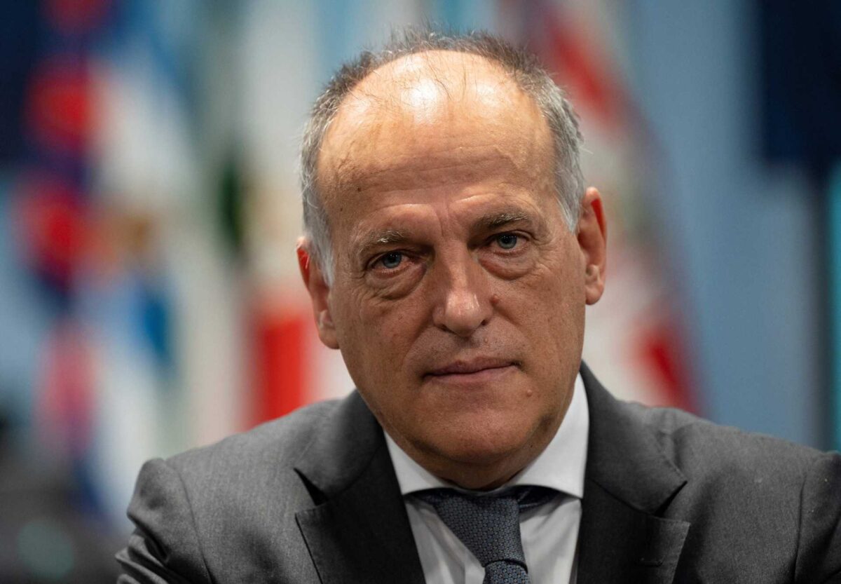 Imagem do rosto do presidente de La Liga, Javier Tebas Medrano - (foto: Pierre-Philppe Marcou/AFP)