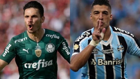 Palmeiras e Grêmio se enfrentam pela quinta rodada do Campeonato Brasileiro (foto: Juan Mabromata/AFP e Silvio AVILA / AFP)