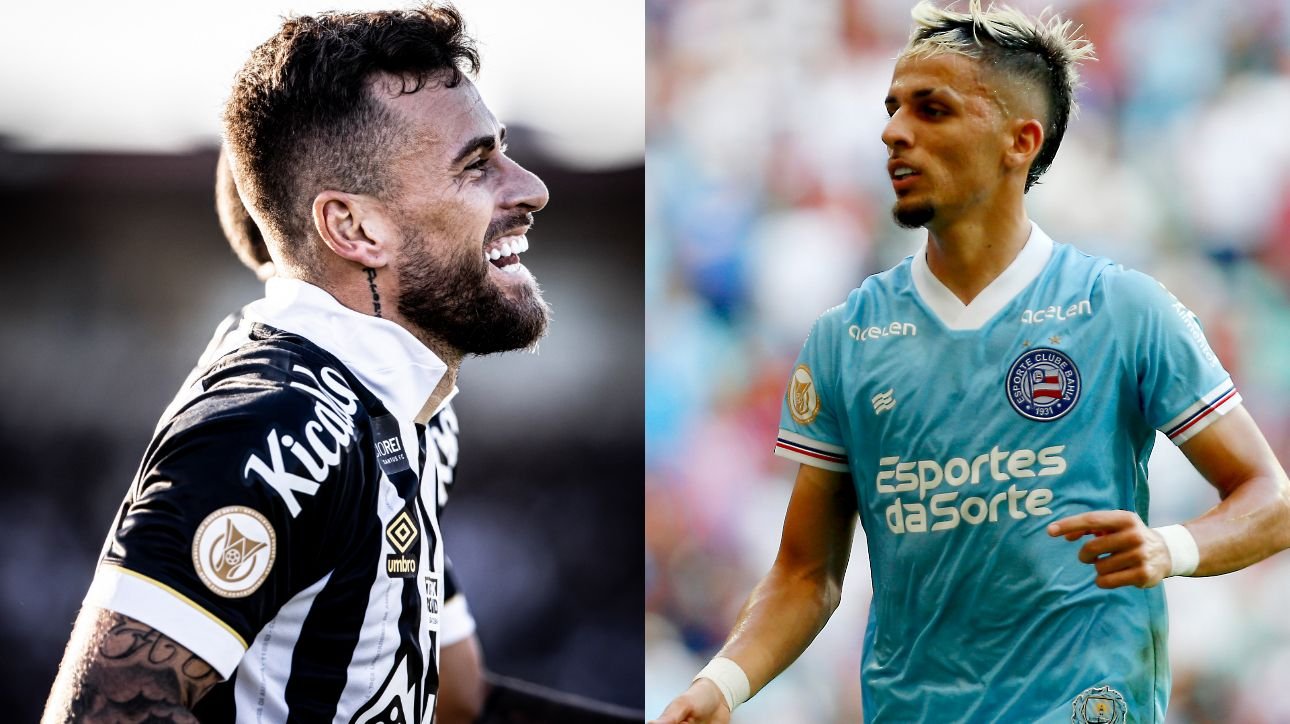 Lucas Lima, do Santos, e Biel, do Bahia (foto: Raul Baretta/ Santos FC e Felipe Oliveira / EC Bahia)