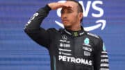 Lewis Hamilton em pódio no GP da Espanha (foto: AFP)