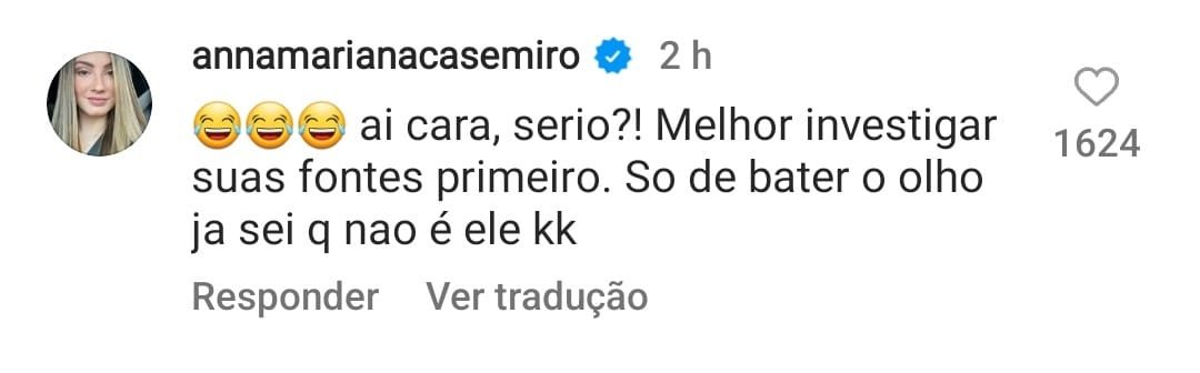 Comentário da esposa de Casemiro sobre caso do jogador com amante - (foto: Reprodução/Instagram)