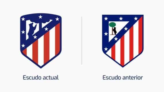 À esquerda, o escudo modernizado do Atlético de Madrid, aderido em 2017, à direita, o escudo antigo, que voltará a ser utilizado a partir de julho de 2024 (foto: Divulgação/Atlético de Madrid)