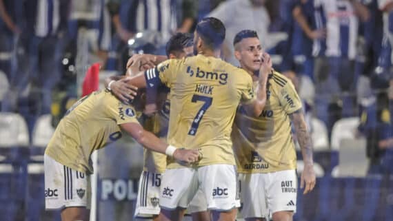 Jogadores do Atlético-MG comemoram gol sobre o Alianza Lima, na Libertadores (foto: Pedro Souza/Atlético-MG)