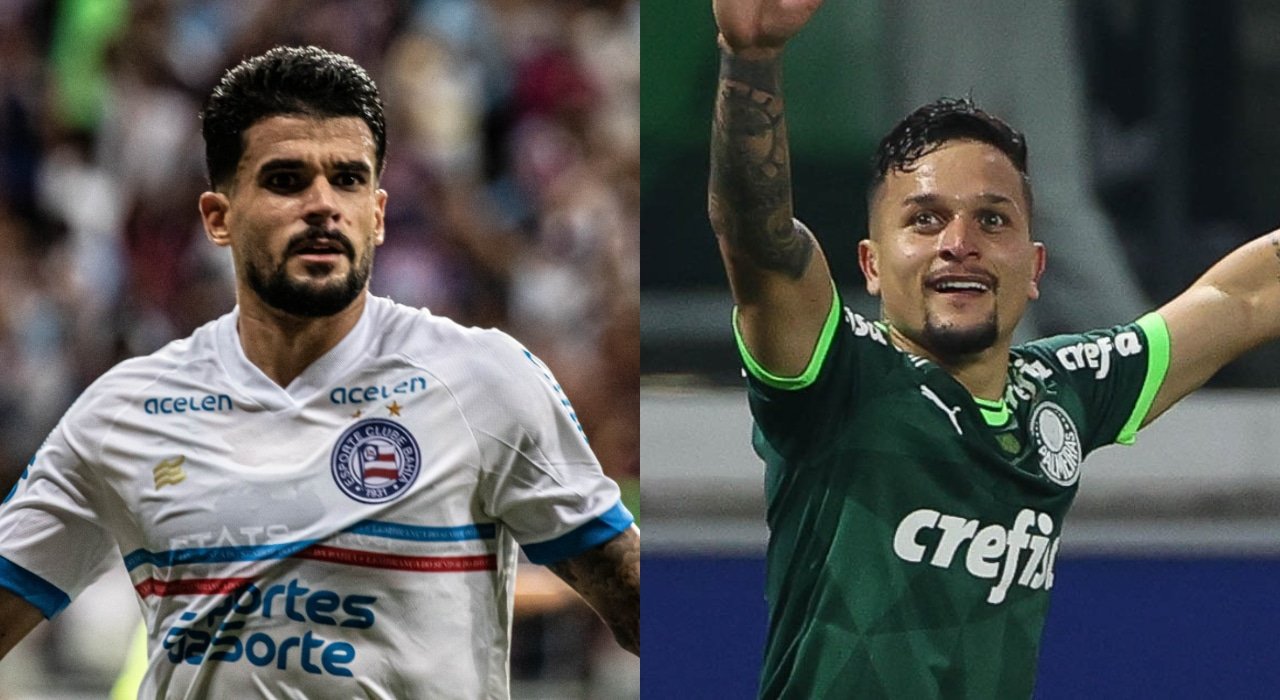 (esquerda) Cauly, meio-campista do Bahia; (direita) Artur, atacante do Palmeiras (foto: Letícia Martins/EC Bahia e Cesar Greco/Palmeiras)