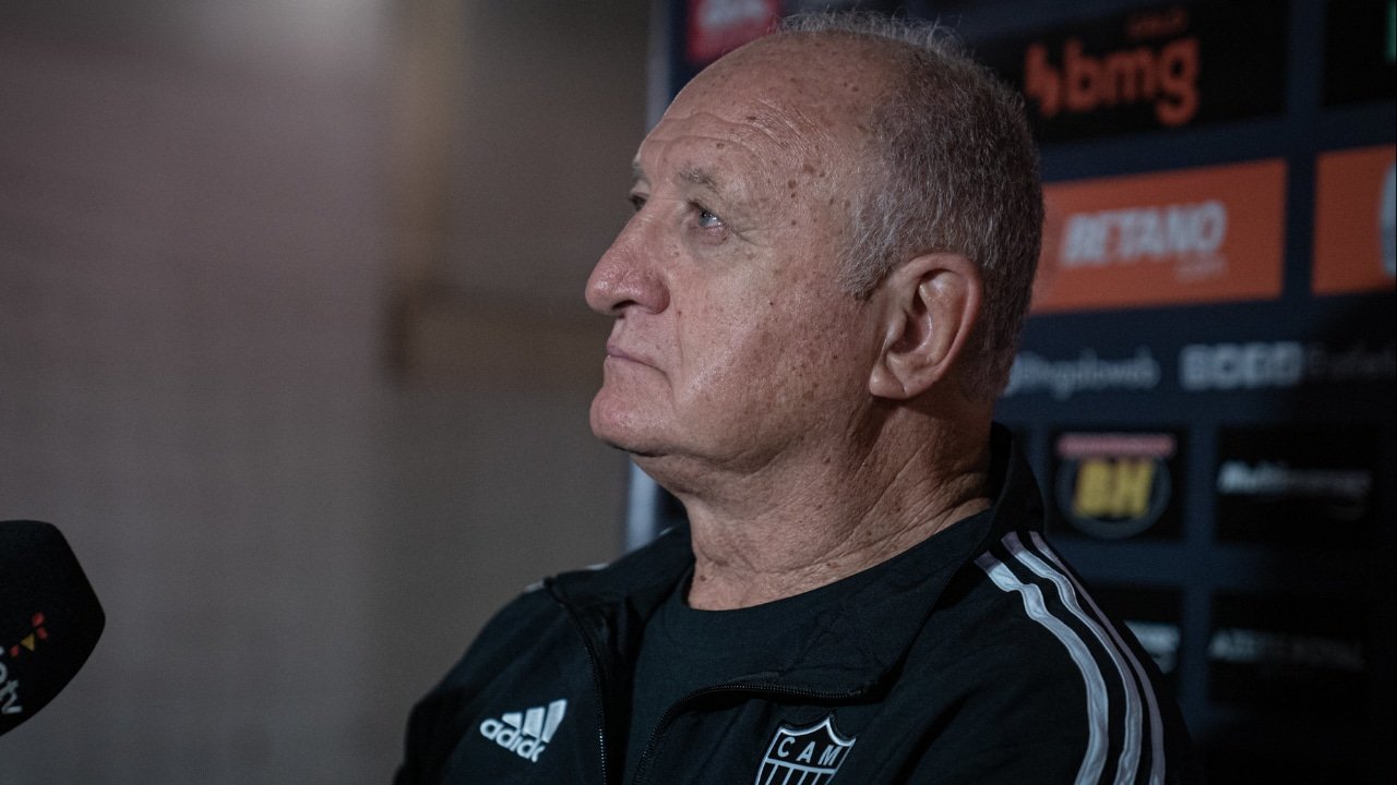 Felipão em entrevista coletiva na estreia pelo Atlético-MG (foto: Pedro Souza/Atlético)