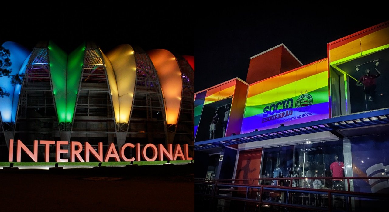 Fachada do Beira-Rio, estádio do Internacional, e da Central de Atendimento ao Sócio do Bahia (foto: Reprodução / Twitter)