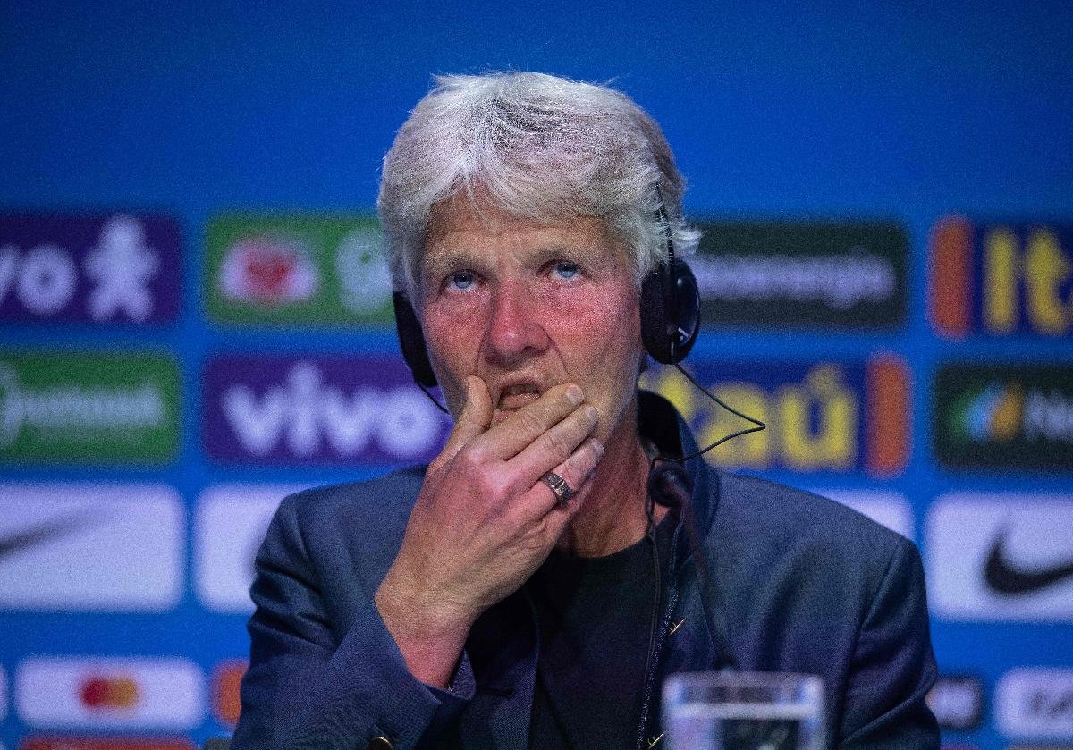 Pia Sundhage durante convocação da Seleção Brasileira para Copa do Mundo (foto: CARL DE SOUZA / AFP)
