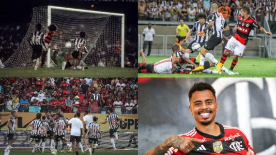 Momentos da rivalidade entre Atlético e Flamengo (foto: Reprodução, Bruno Cantini/Atlético, Pedro Souza/Atlético e Gilvan de Souza/Flamengo)
