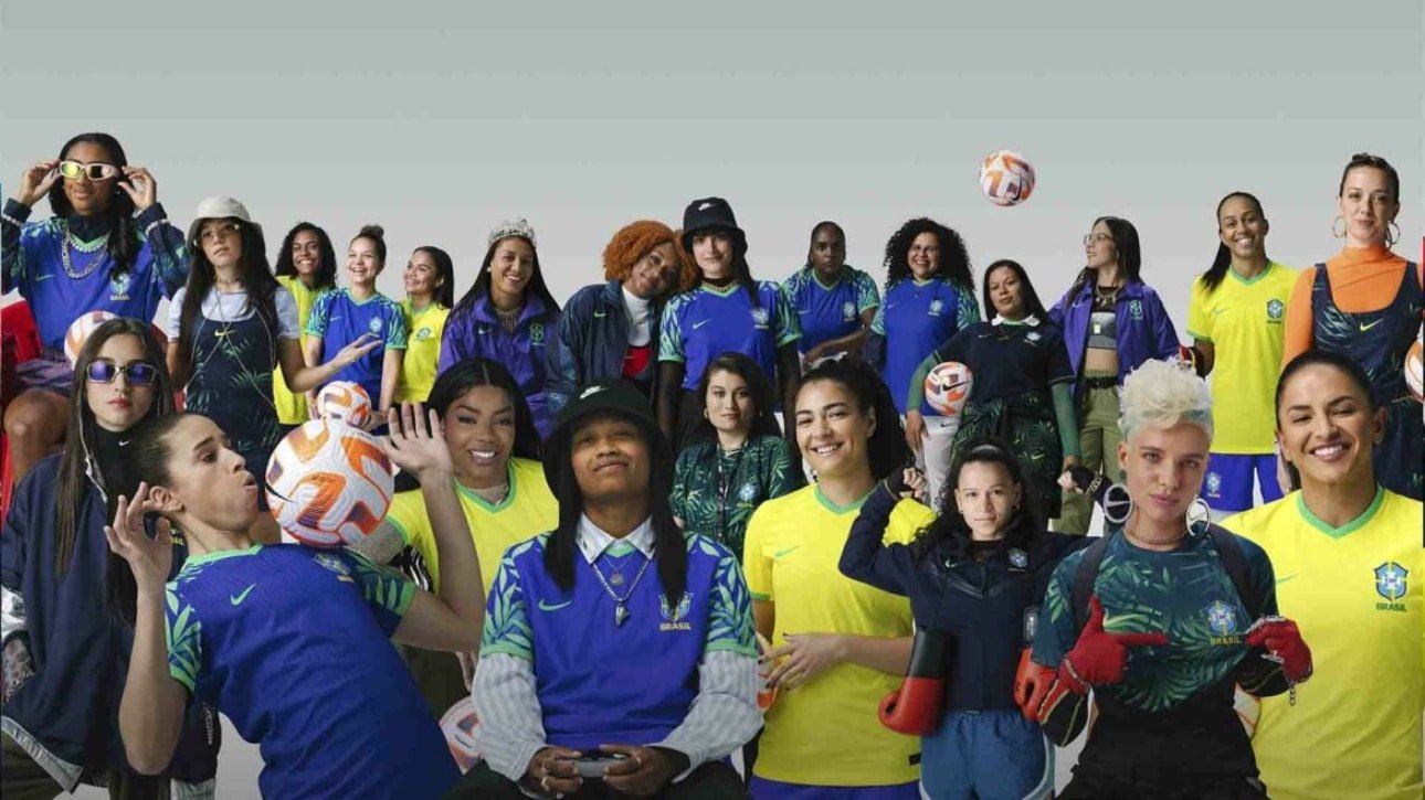 Uniformes da Seleção Brasileira em lançamento da Nike (foto: Divulgação Nike)