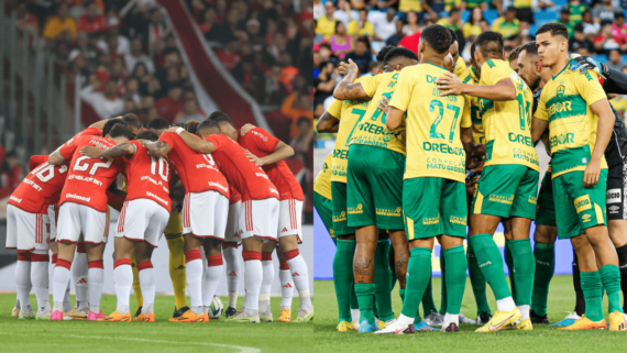 À esquerda, jogadores do Inter; à direita, jogadores do Cuiabá (foto: Ricardo Duarte/SC Internacional; Cuiabá Esporte Clube)