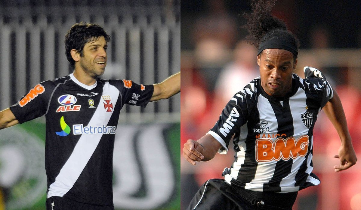 Juninho Pernambucano e Ronaldinho (foto: Montagem com imagens de Nina Lima/Fotocom.net e Mauro Horita/AGIF)